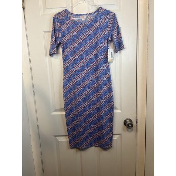 LuLaRoe Julia Women's Size XXS Half Sleeve Fourth Of July Themed Dress NWT - Picture 3 of 15